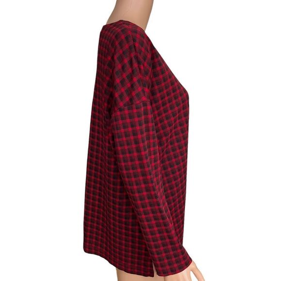J. Jill Simply Supima V-Neck Tunic in scarlet merry gingham size L petite - Picture 3 of 7